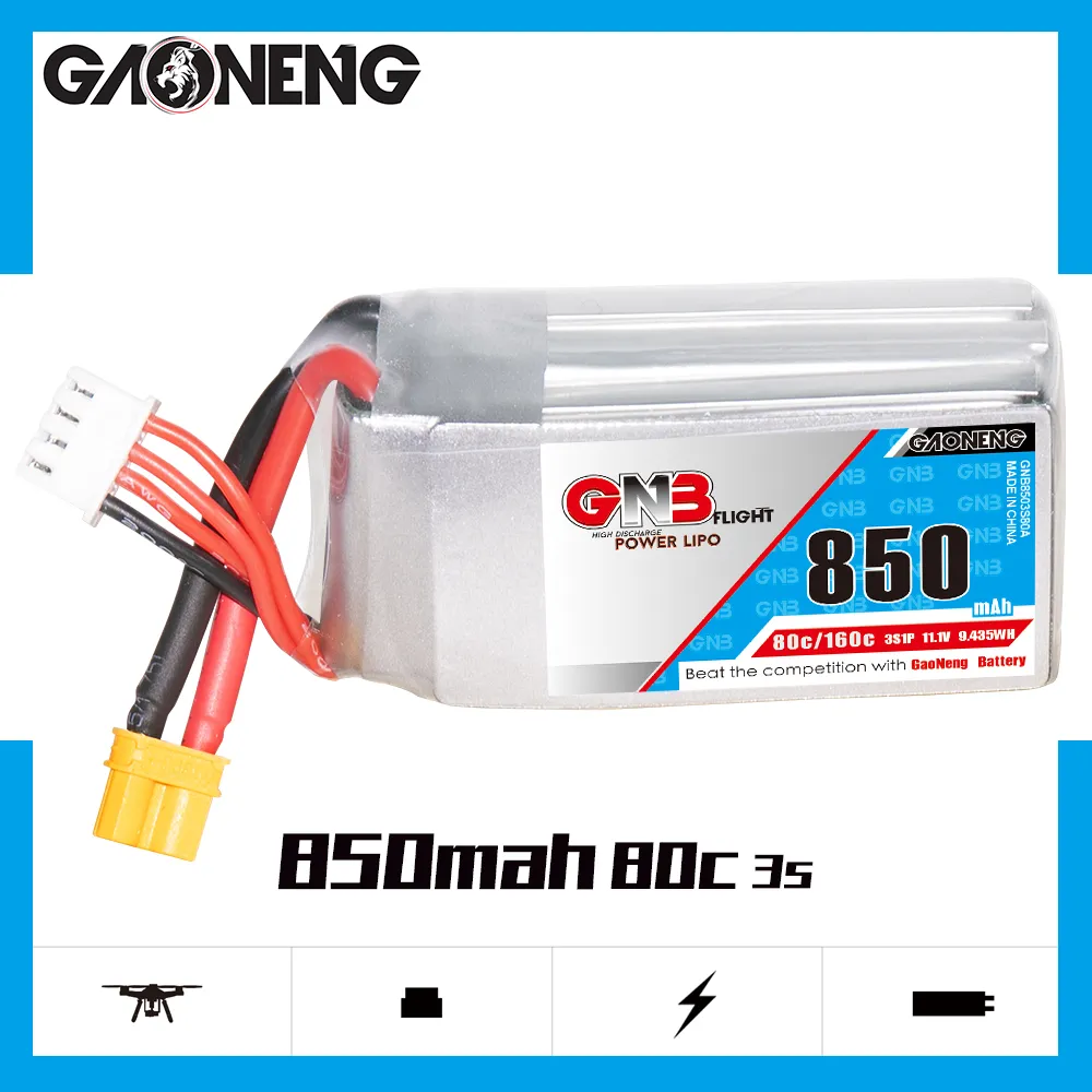 GAONENG GNB 3S 11.1V 850mAh 80C XT30 LiPo Battery