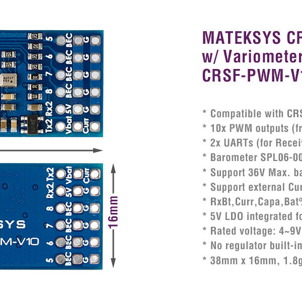 MATEKSYS CRSF-PWM Converter with Variometer, CRSF-PWM-V10